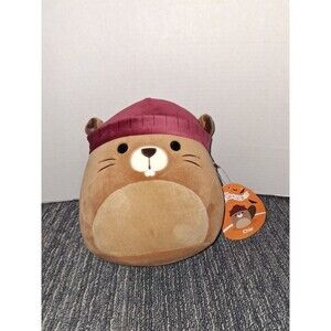 Squishmallows Kellytoy Plush Chip the Beaver Red Beanie Hat 8”